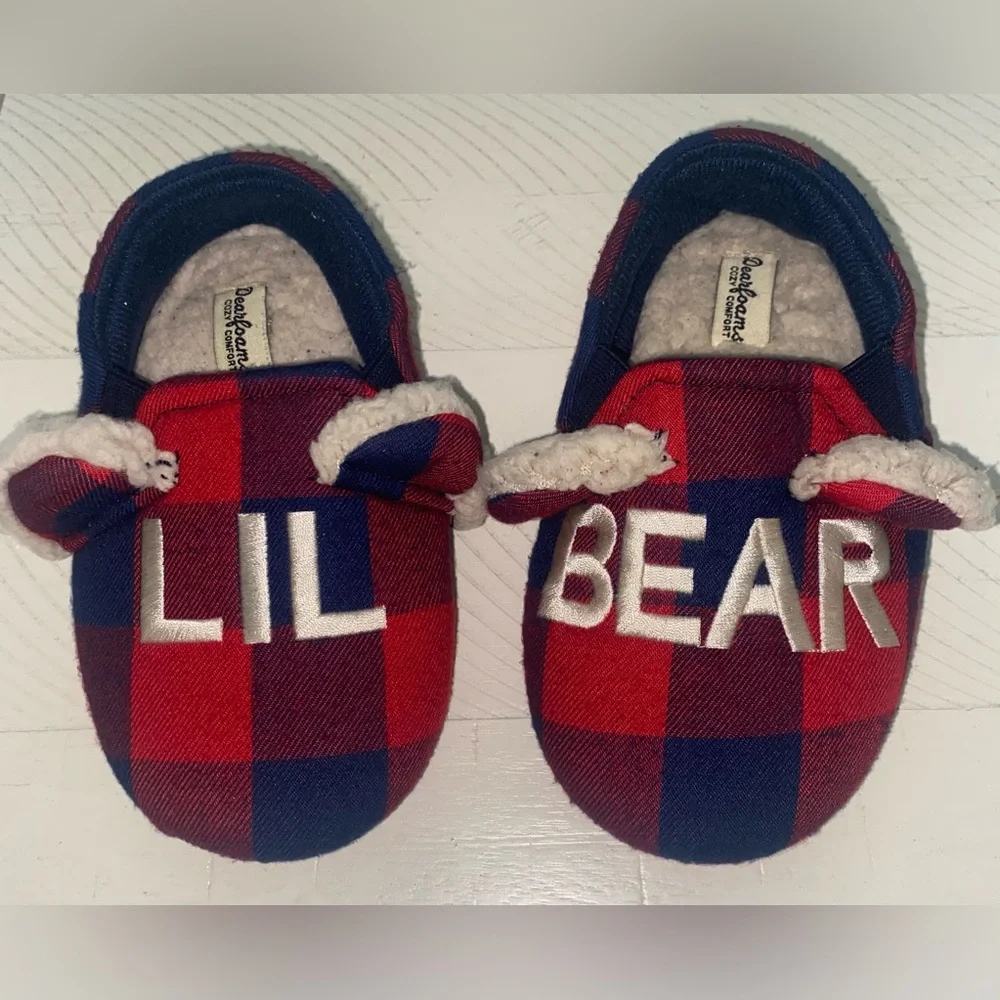 Kids Plaid Slippers - Red and Blue Plaid Size 9-10 Youth (Unisex)